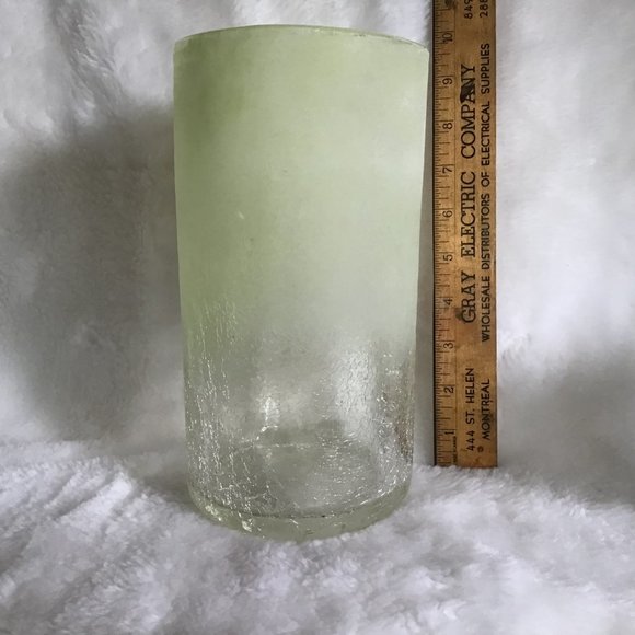 Hand Blown Tall Glass Art Vase or Pillar Candle Holder Color Sea Glass Green - Picture 3 of 7